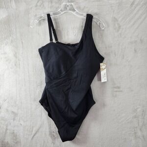 Becca ETC Trendy Fine Line One-Piece Swimsuit Tummy Control Black Plus Size 1X